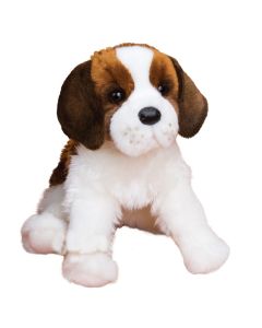Bernhardiner Kuscheltier Hund Oma von Douglas Cuddle Toys mit braun-weißem Plüschfell in sitzender Haltung.