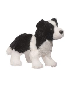 Kleiner Border Collie Kuscheltier Hund Meadow von Douglas Cuddle Toy mit schwarz-weißem Plüschfell, stehende Körperhaltung.
