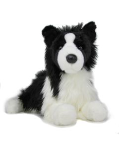 Kuscheltier Border Collie  Chase von Douglas Cuddle Toys mit schwarz-weißem Plüschfell in liegender Pose.