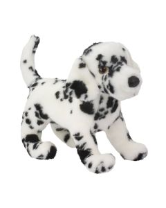 Dalmatiner Plüschtier Hund Winston von Douglas Cuddle Toys mit weißem Fell mit schwarzen Felcken, stehende Pose.