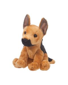Kleiner Deutscher Schäferhund Min-Kuscheltier Prince von Douglas Cuddle Toys mit braun-schwarzem Fell in sitzender Pose.