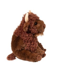 Pl&uuml;schtier B&uuml;ffel oder Bison in sitzender Pose mit braunem Fell mit teilweise zotteliger Textur