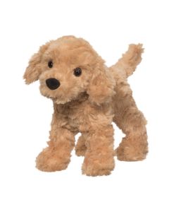 Kleiner Golden Retriever Kuscheltier Hund Thatcher von Douglas Cuddle Toys mit hellem goldbraunen Plüschfell in stehender Pose.