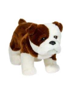 Stofftier Bulldogge stehend mit braun-weißem Plüschfell