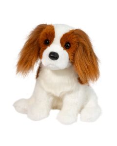 Sitzender Stofftier Cavalier King Charles Spaniel mit braun-weißem Fell