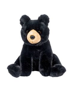Kuscheltier Bär Woodsie von Douglas Cuddle Toys, sitzend, mit schwarzem Fell und heller Schnauze.