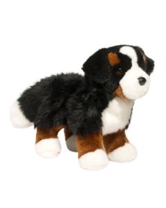 Kuscheltier Berner Sennenhund Stevie von Douglas Cuddle Toys in stehender Pose mit rassetypischer Fellmusterung in Schwarz, Braun, Weiß.