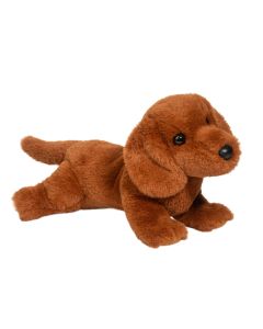 Weicher Kuscheltier Dackel Delanie von Douglas Cuddle Toys mit rotbraunem Plüschfell im realistischen Dackel-Design.
