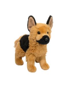 Kleiner stehender Kuscheltier Deutscher Schäferhund Queenie von Douglas Cuddle Toys in der Fellfarbe Hellbraun und Schwarz.