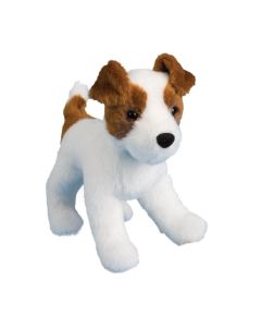 Kleiner Jack Russell Terrier Kuscheltier Hund Feisty von Douglas Cuddle Toys mit braun-weißem Fell, stehende Körperhaltung.