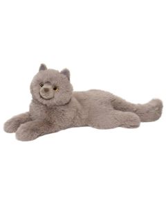Weiche Kuscheltier Katze Juliette in Grau von Douglas Cuddle Toys in liegender Pose, im Design einer Perserkatze.
