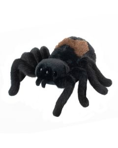 Kuscheltier Spinne Sneakie aus schwarzem Plüsch mit braunem Details.