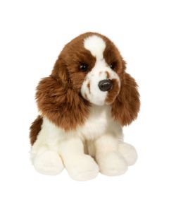 Sitzender Stofftier Springer Spaniel Hund Chip mit braun-wei&szlig;em Pl&uuml;schfell von Douglas Cuddle Toys.