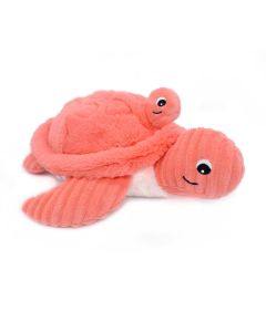 Kuscheltier Schildkröte mit Baby in der Farbe Koralle, aus weichem Plüsch und Cord.