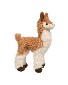 kleines stehendes Plüsch-Lama in naturgetreuen Design in den Farben Braun und Creme-Weiß