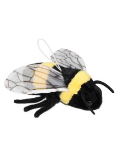 Kuscheltier Hummel aus schwarz-gelben Plüsch mit Aufhänger.