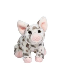 Kuscheltier Schwein Pauline von Douglas Cuddle Toy mit braun geflecktem Fell  in entspannter Sitzpose.