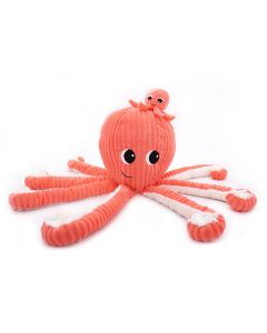 Krake Plüschtier in der Farbe Koralle mit kleiner Baby-Krake