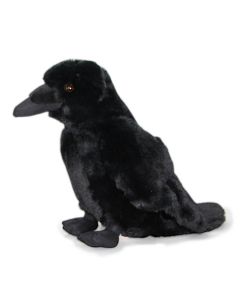 Kuscheltier Rabe im realistischen Design, schwarzer Pl&uuml;schtier Vogel.