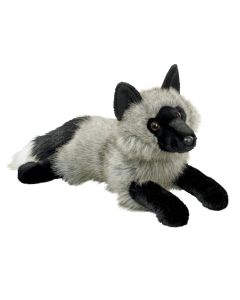 Silberfuchs Sterling Kuscheltier Fuchs liegend grau schwarz 50 cm groß