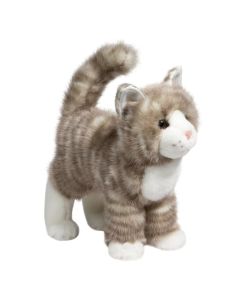Stehende Kuscheltier Katze Zipper von Douglas Cuddle Toys mit grau getigertem Plüschfell.