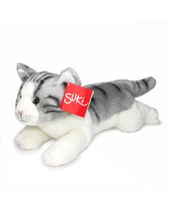 Stofftier Tabby Katze grau weiß liegend 35 cm von Suki