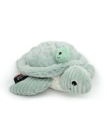 Kuscheltier Schildkröte mit Baby im Panzer, aus weichem Cord und Plüsch in der Farbe Mint.