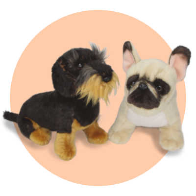 Stofftiere Rauhaardackel und Franzoesische Bulldogge in beige - Kategorie Kuscheltier-Hunde